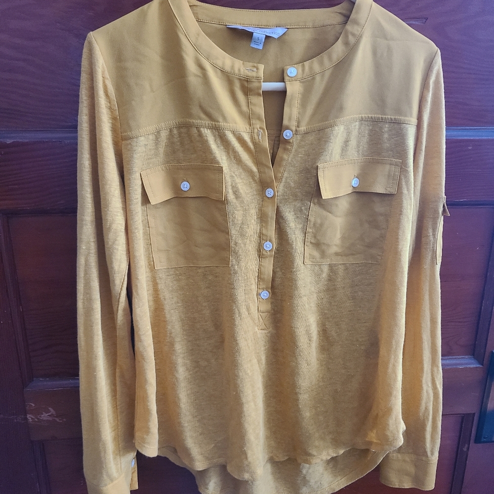 Gold linen button down Banana Republic